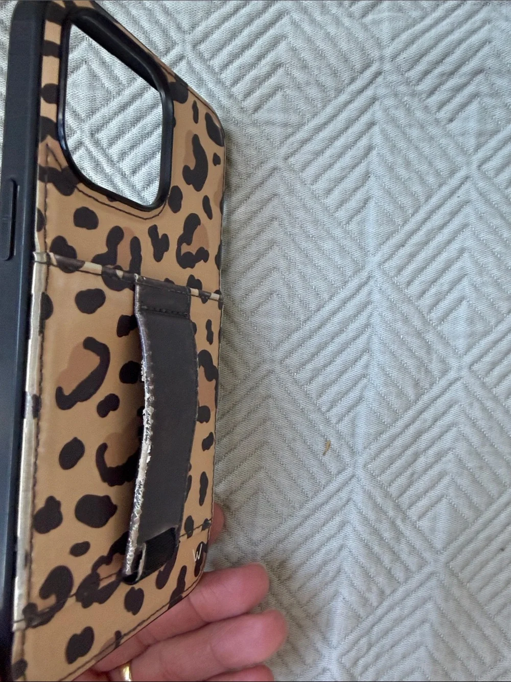 Leopard Print Walli iPhone 14 Pro Max Case with Card Strap